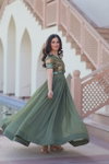 KA 1170 Silver Crunchy mbroidered Koti Designer Gown Orders In India
