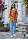 Evara Vol 1 By Radhika Rayon Foil Printed Ladies Short Top Suppliers In India

