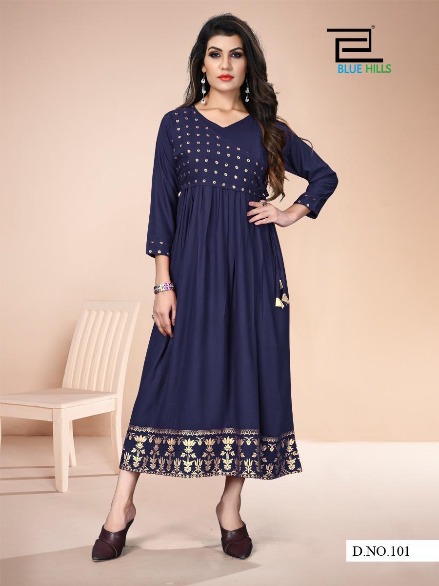 Blue Hills Badhai Ho Designer Ethnic Wear Long Printed Rayon Kurti Collection
