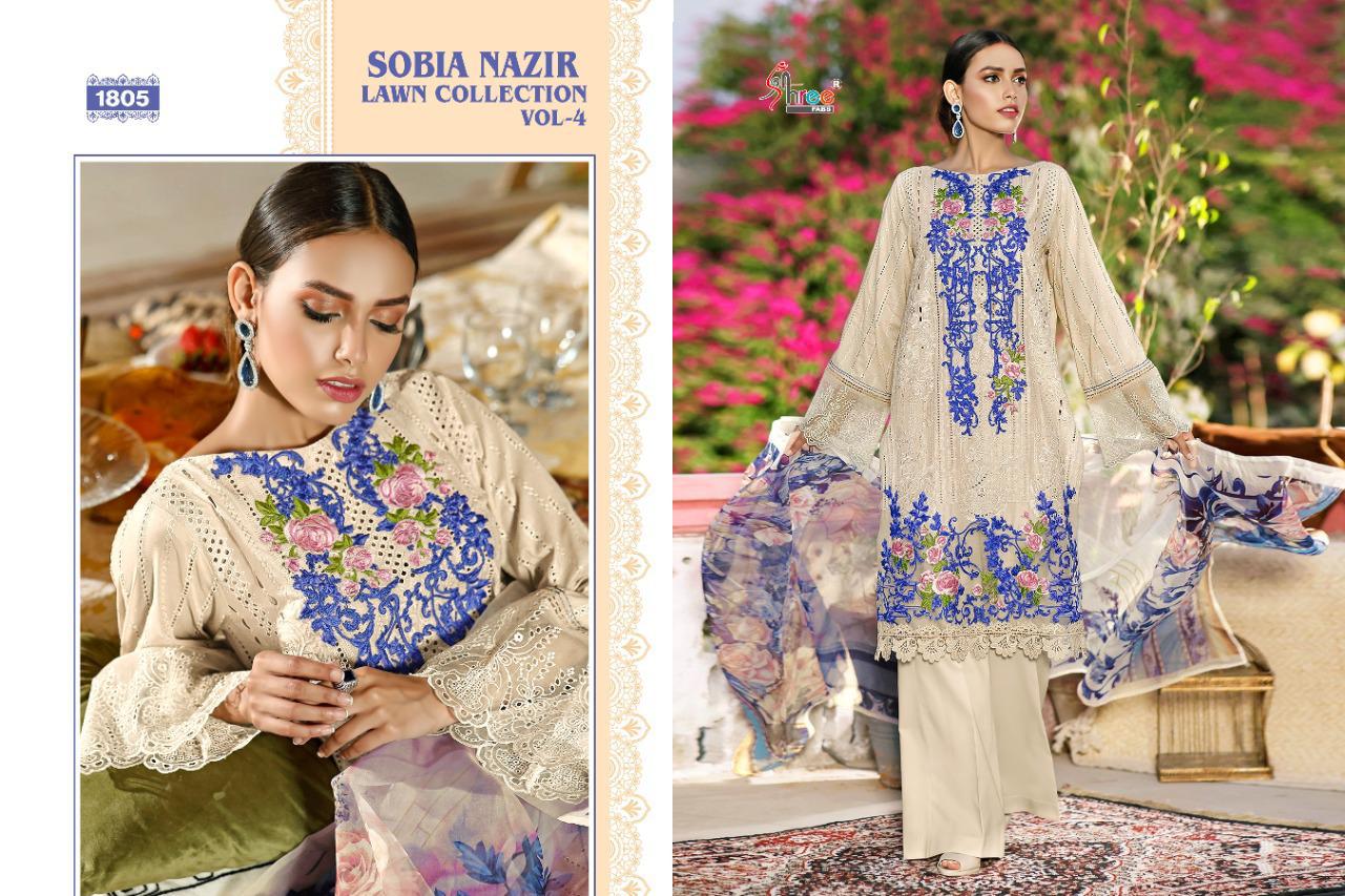 Shree Sobia Nazir Lawn Collection 4 Lawn Cotton Embroidery Pakistani Salwar Kameez Collection
