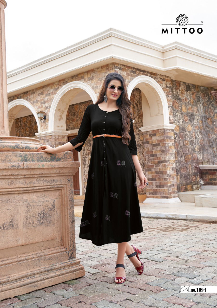 Mittoo Belt 5 Ethnic Wear Long Designer Rayon Printed Kurti Collection
