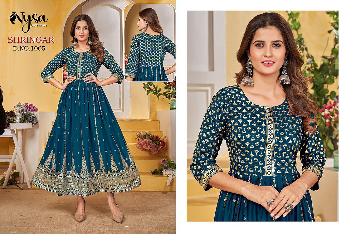 Shringar By Nysa Foil Print Long Anarkali Kurtis Catalog