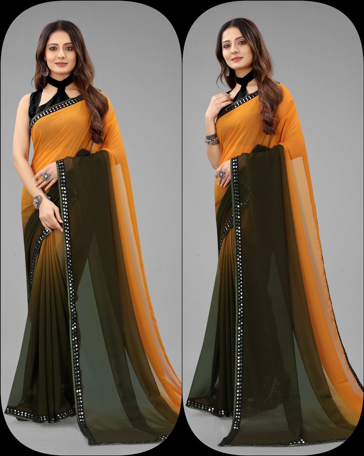 Aab Georgette Two Shaded Sequence Wholesale Saree in India