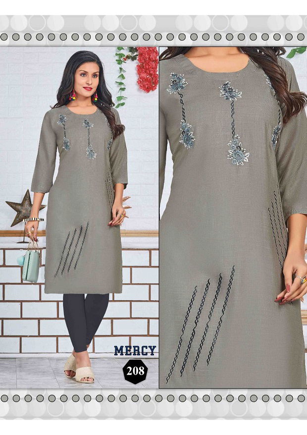 Mercy 2 Latest Designer Fancy Ethnic Wear Embroidery Work Rayon Slub Kurtis Collection
