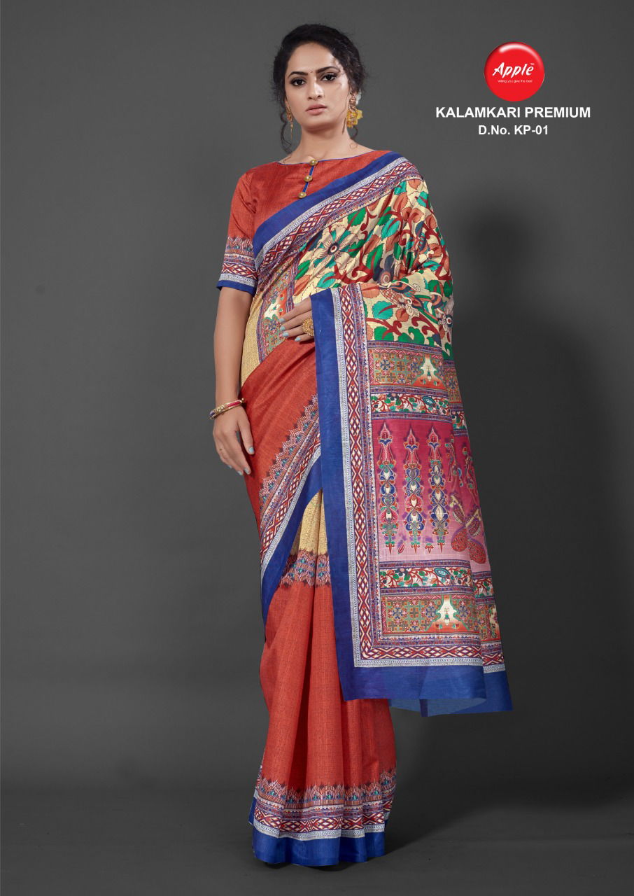 APPLE KALAMKARI PREMIUM KP-01 Fancy Festive Wear Digital Printed Bhagalpuri Silk Saree Collection