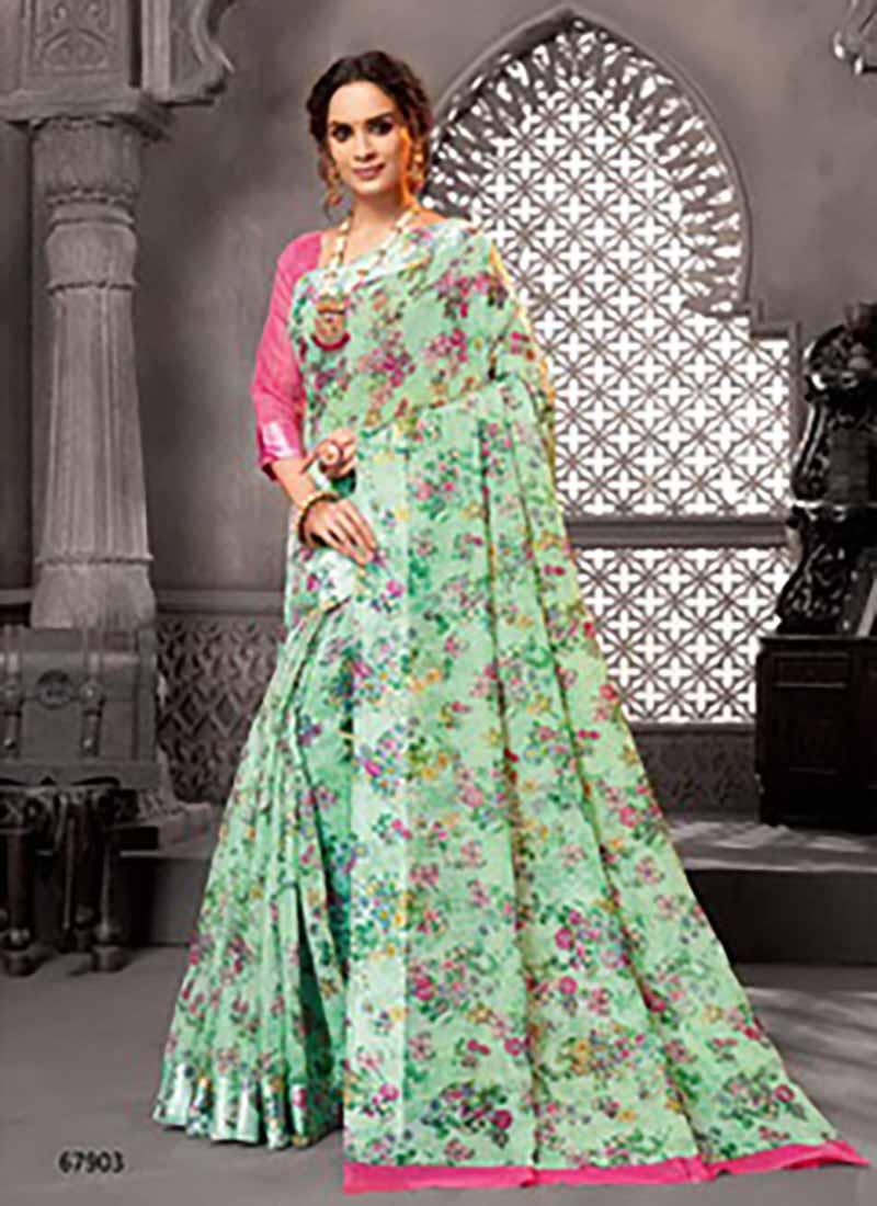 Lifestyle Pravina Cotton Vol - 5 Fancy Lilen Cotton Print Satin Border Sarees Collections