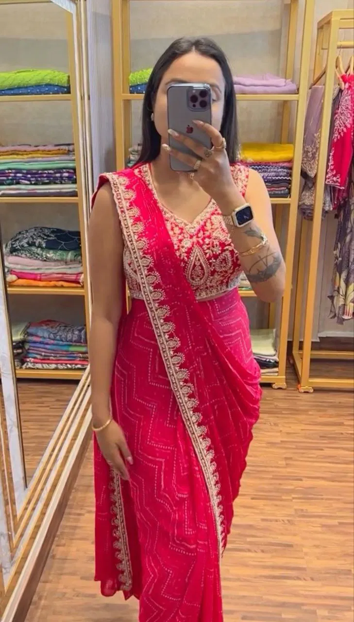 Bt 7089 Chinon Embroidered Ready To Wear Saree Exporters In India