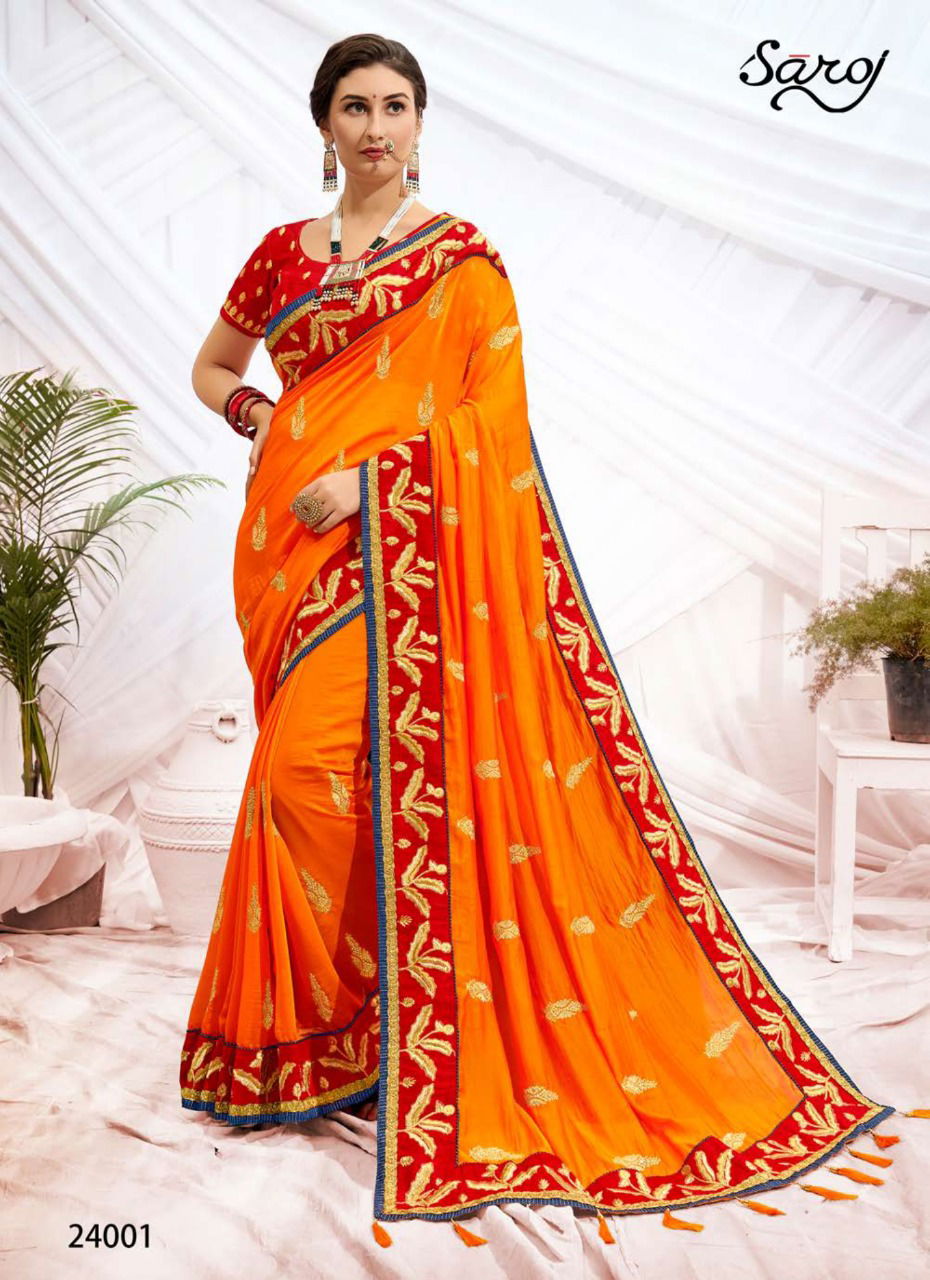 Saroj Rudraksh Heavy Wear Embroidery Worked Designer Dhupain Silk Saree Collection
