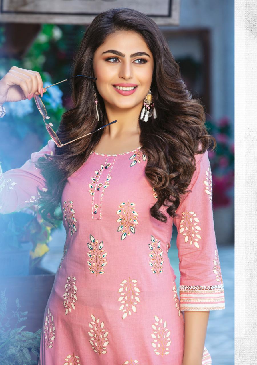 KIANA FITOOR Fancy Designer Festive Wear Rayon With Cotton Printed And Hand Work Kurtis With Bottom Collection