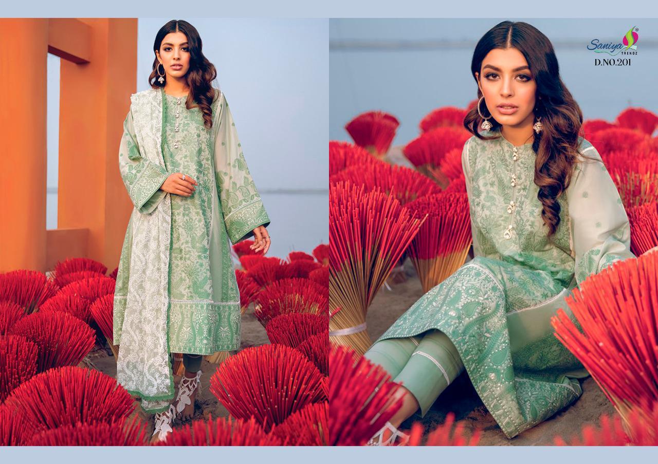  IZNIK SANIYA TRENDZ Latest Fancy Festive Wear Pure Cambric chickenkari  Heavy Embroidered Salwar Suit Collection

