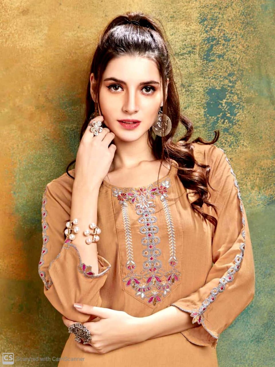 C9 Polite Latest Casual Wear Designer Rayon Slub with Fancy Embroidery Sleeves Work Kurti With Bottom Collection 