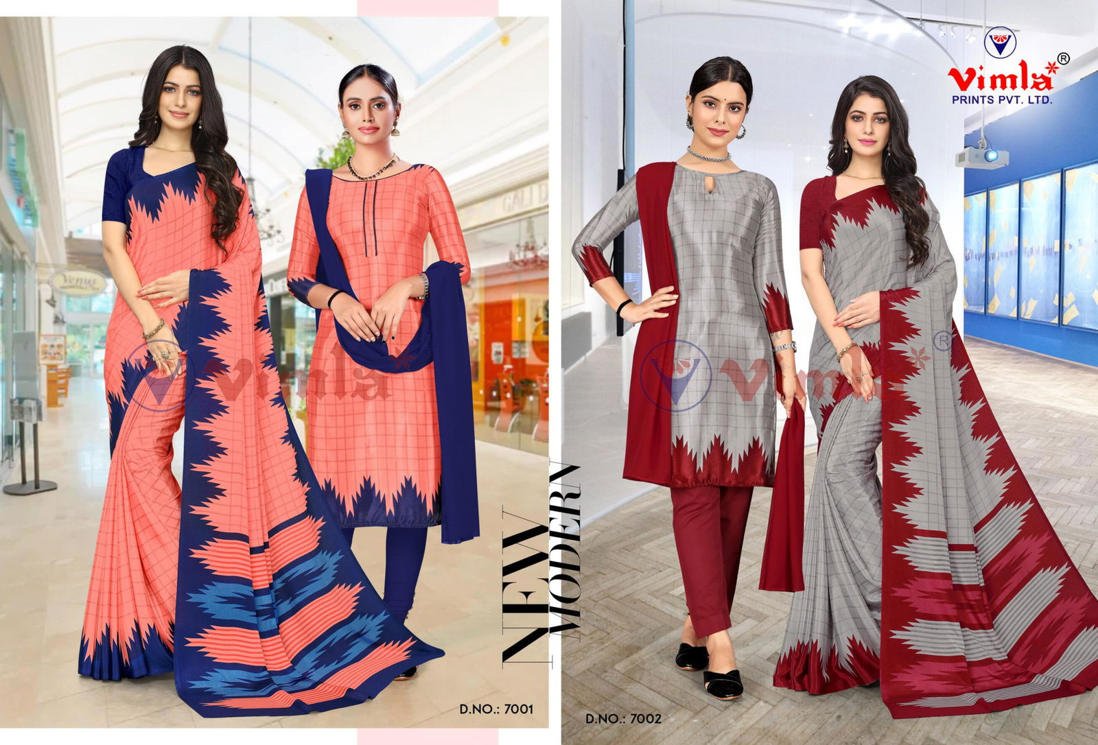 Trishika Vol 3 Printed Uniform Dress With Saree Combo Catalog