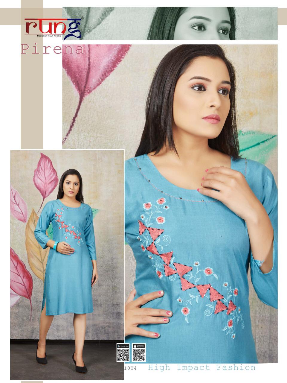 Rung Pirena Latest Designer Rayon Party Wear Kurti Collection