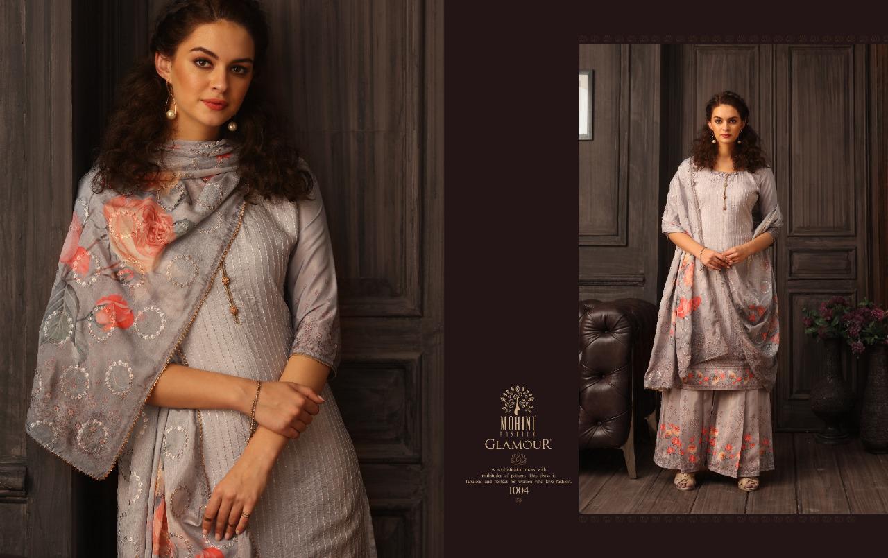 Mohini Glamour Vol 84 Exclusive Collection Of Designer Printed With Embroidery Work Natural Crape Dress Material 