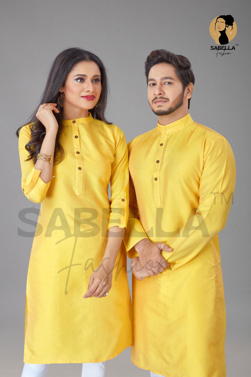 Sabella Couple Kurta 2 Cotton Silk Jacquard Couple Kurta Collection
