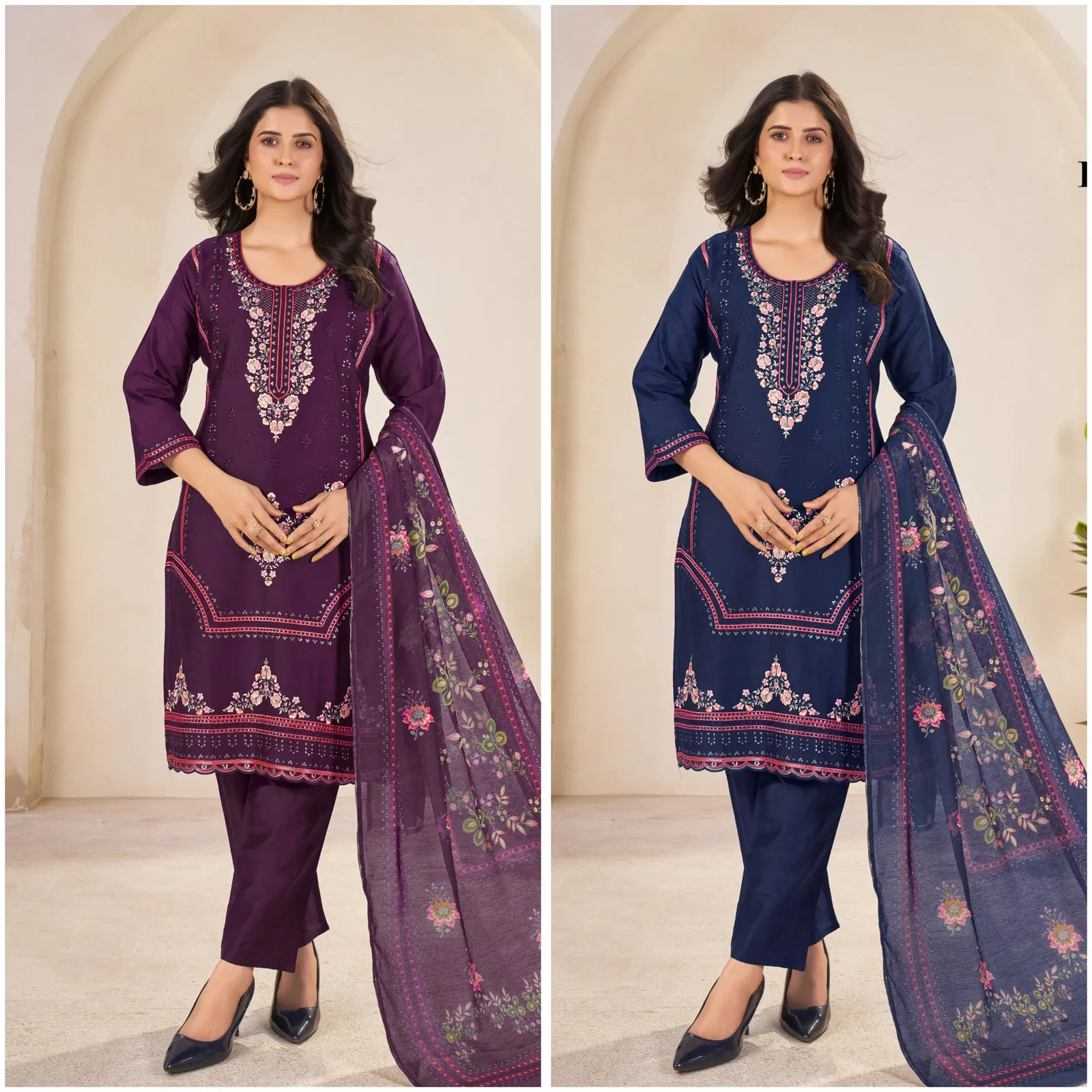 Rangrekha By Afsana Jam Cotton Embroidery Kurti With Bottom Dupatta Orders In India