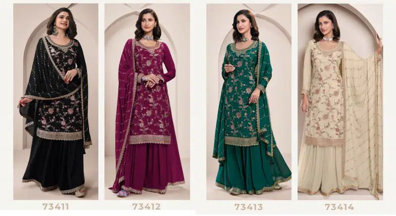 Lekha 73411 To 73414 Chinon Salwar Kameez Wholesale Market In Surat With Price