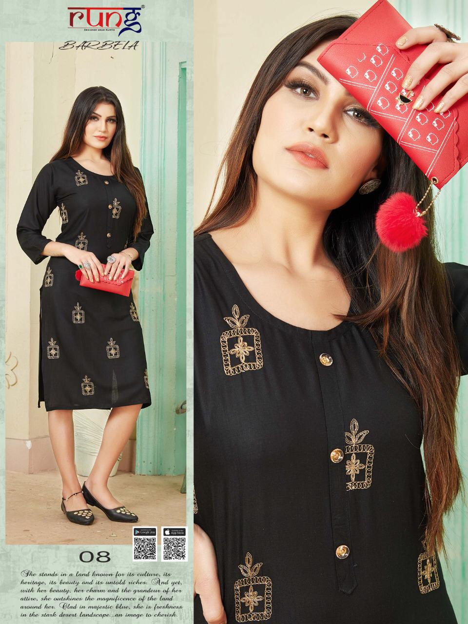 Rung Barbela Latest Designer Fancy Rayon Casual Wear Designer Kurtis Collection