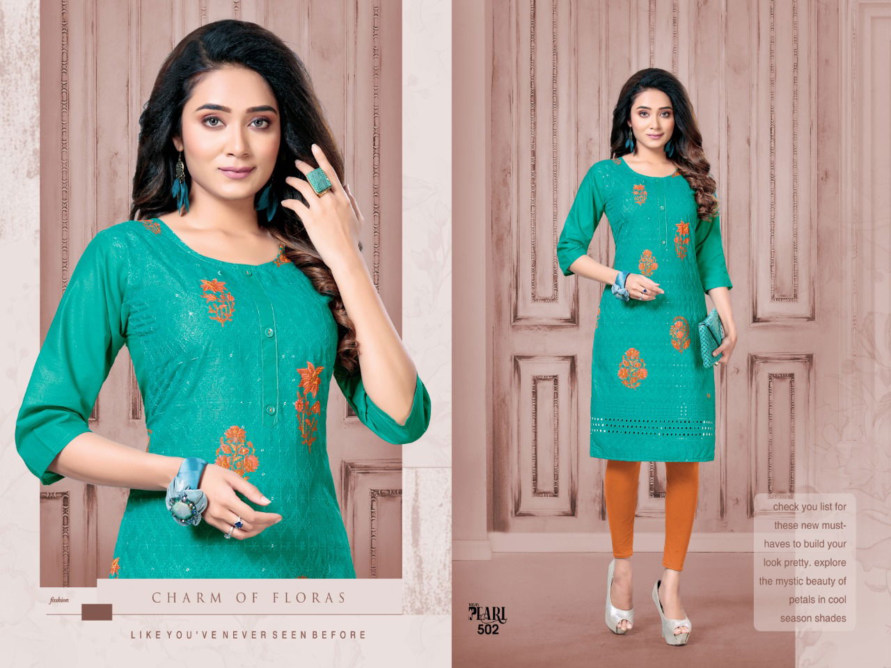 Pearl 5 Ethnic Regular Wear Designer chiken Printed Kurtis Collection
