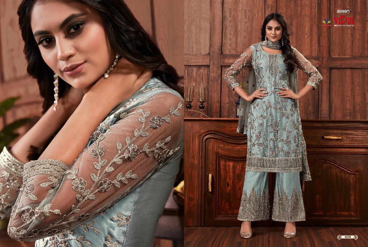Vipul Beautiful Stylish Embroidery Floral Design Pattern Straight Suit Combined With Embroidered Plazzo 