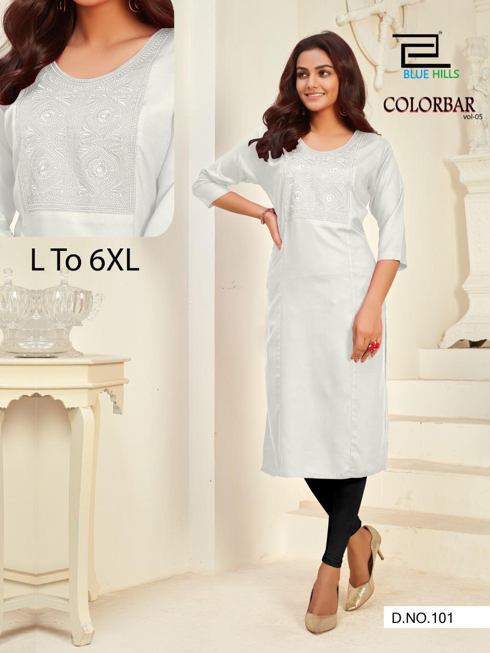 Blue Hills Color Bar 5 Designer Rayon Embroidery Kurti Collection

