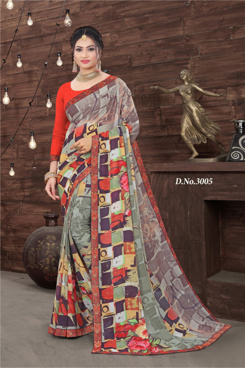 Haytee Everyday Latest Daily Wear Fancy Printed Bordered Saree Collection
