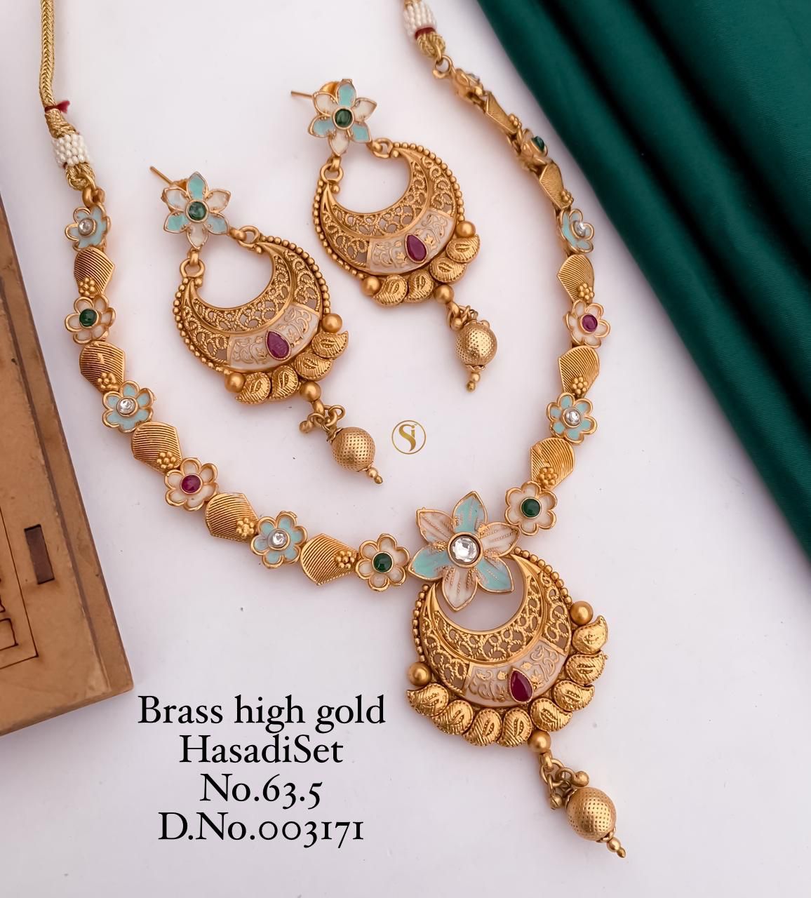 Brass High Gold Designer Hasadi Set 3 Necklace With Earrings Catalog