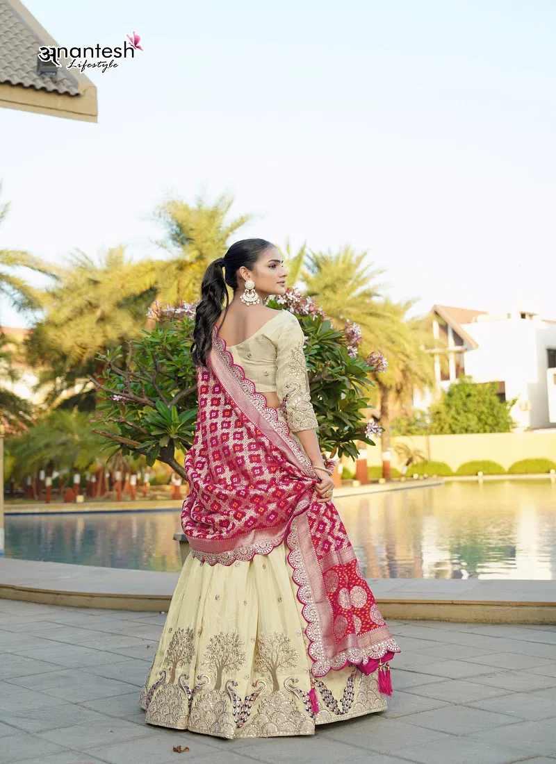 Anantesh Cream Colour 5042 Cosmos Viscose Pre Wedding Lehenga Choli Wholesale Online