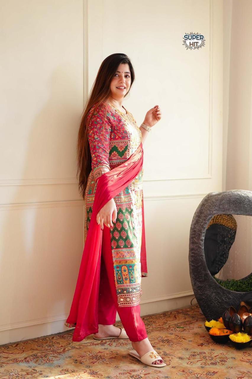 Red Tree Maslin Printed Kurti With Bottom Dupatta Suppliers in India