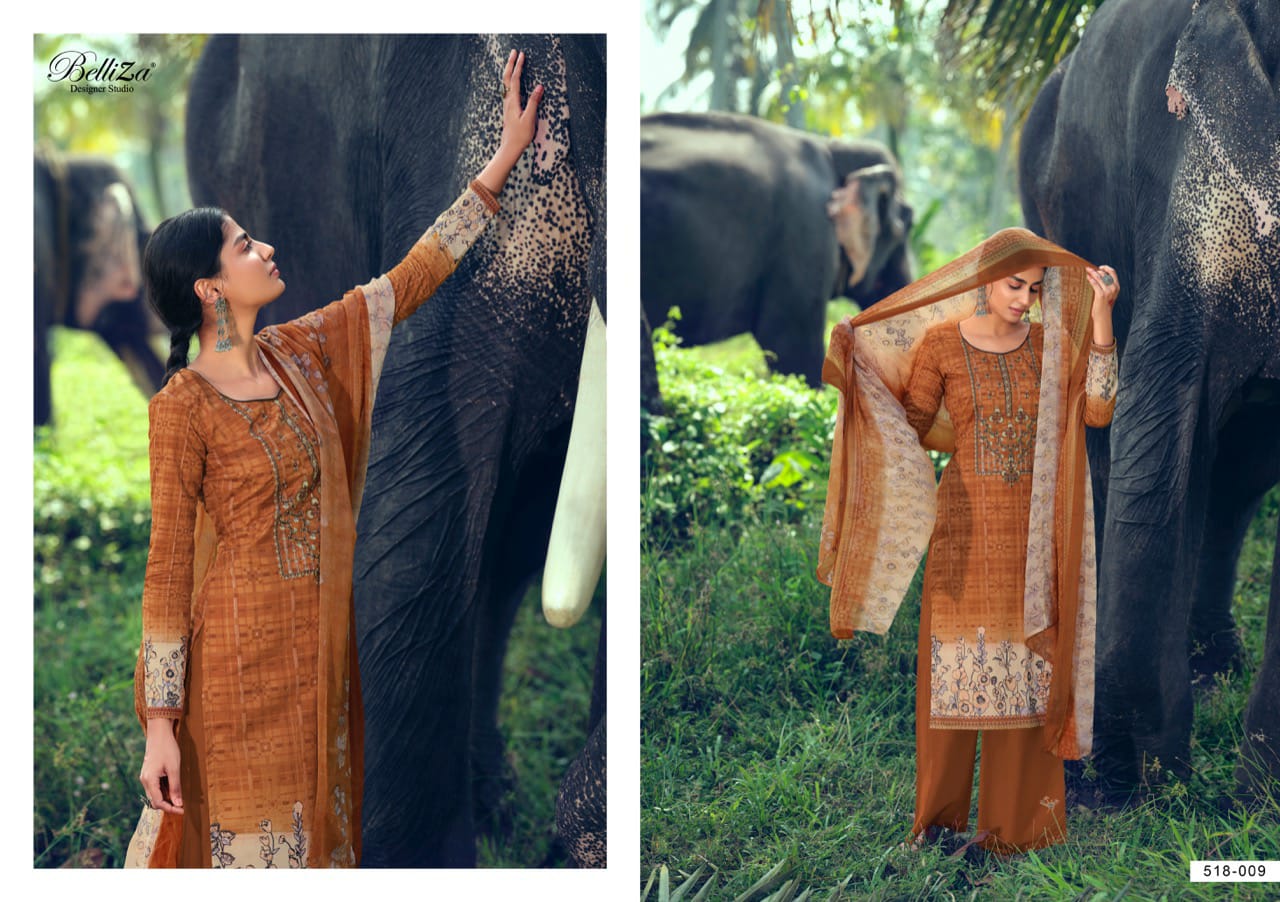 Belliza Nova Pure Premium Cotton Print with Heavy Fancy Embroidery Dress Material Collection
