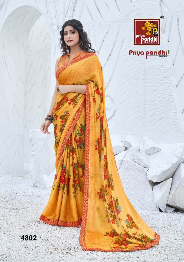 Priya Paridh Shanaya Fancy Printed Daily Wear Moss Fabric With designer Lace Border Saree Collection
