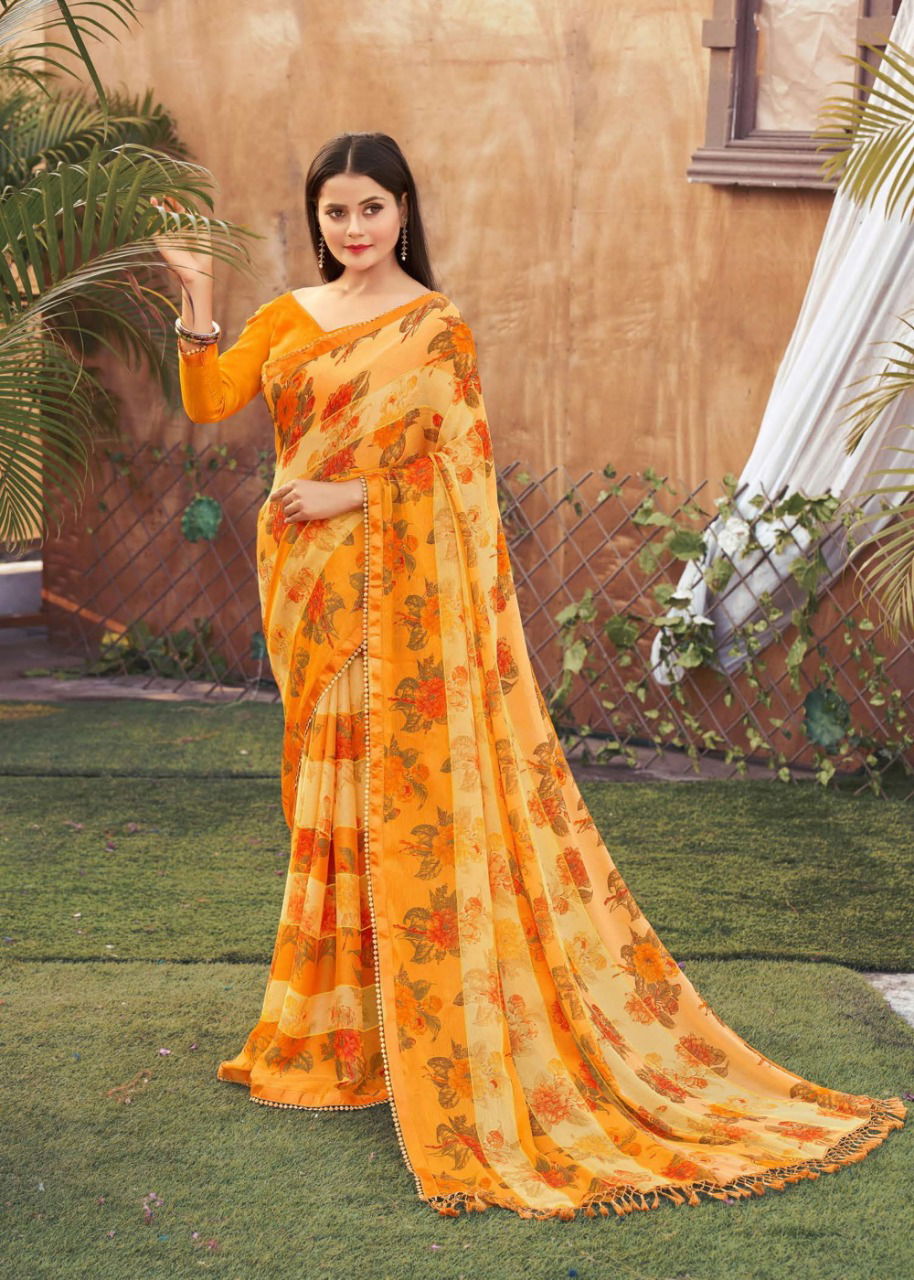 MANSAROVER SURAHI Latest Fancy Casual Wear Moss chiffon zari with Kangri Chitin Border And American Blouse Collection
