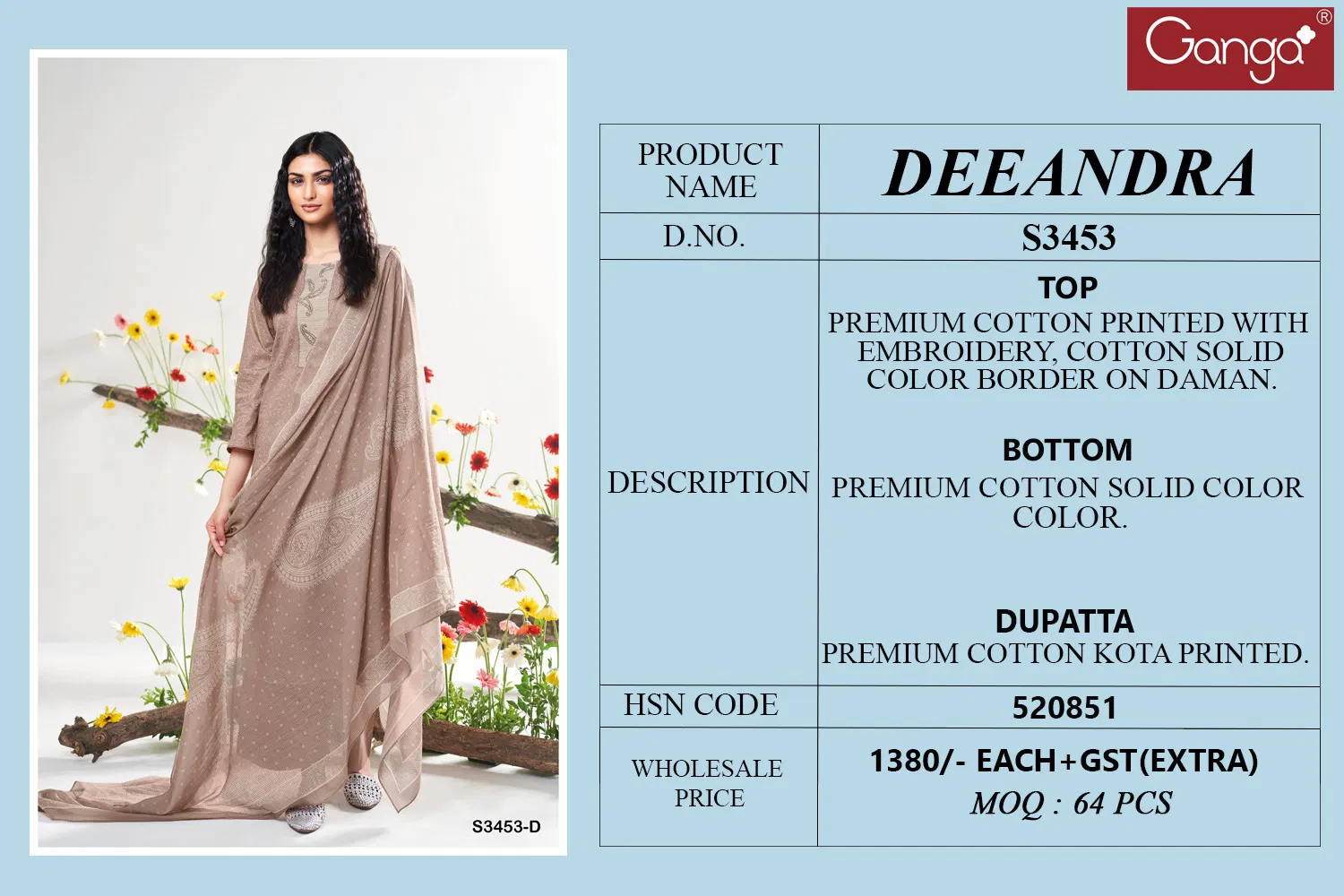 Deeandra 3453 By Ganga Cotton Printed Salwar Suit Surat Suppliers In India