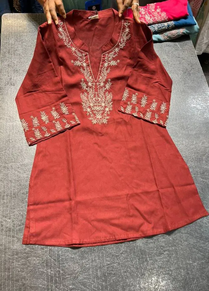 Naisha K 17 Rayon Embroidered Short Kurti Online Wholesale