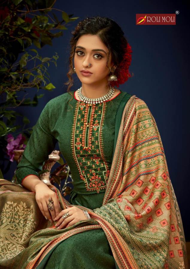 Roli Moli E Zara Pure Pashmina Latest fancy Casual Wear Jacquard Swarovski Diamond Work Designer Dress Material Collection
