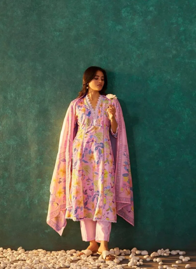 Tanyaa P 294 Linen Cotton Anarkali Kurti With Bottom Dupatta Exporters In India