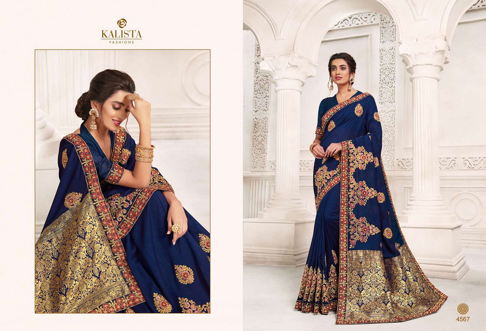 Kalista Dulhan Latest Designer Festive Wear Embroidery Worked Vichitra Silk Sarees Collection
