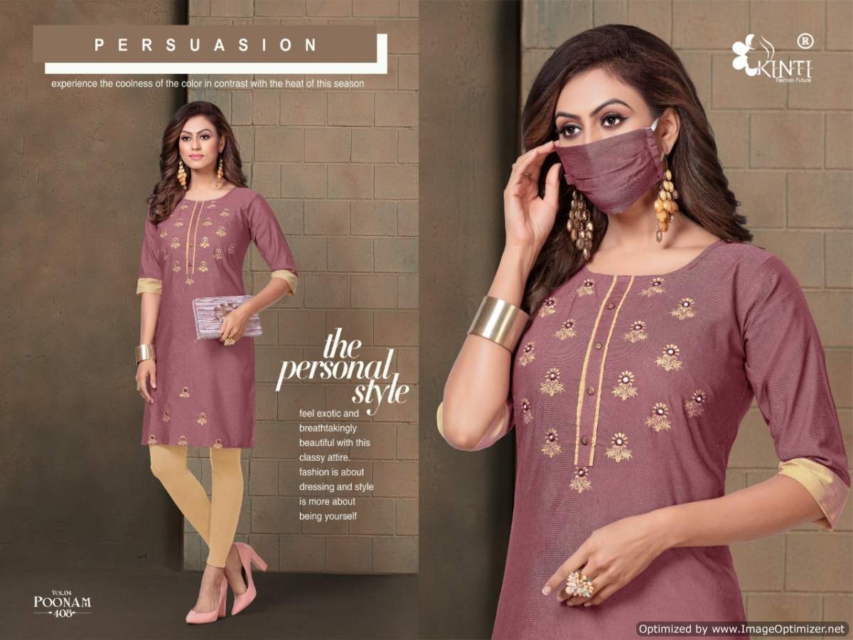 Kinti Poonam 4 Latest Regular Wear Handloom Cotton Embroidery Kurtis Collection
