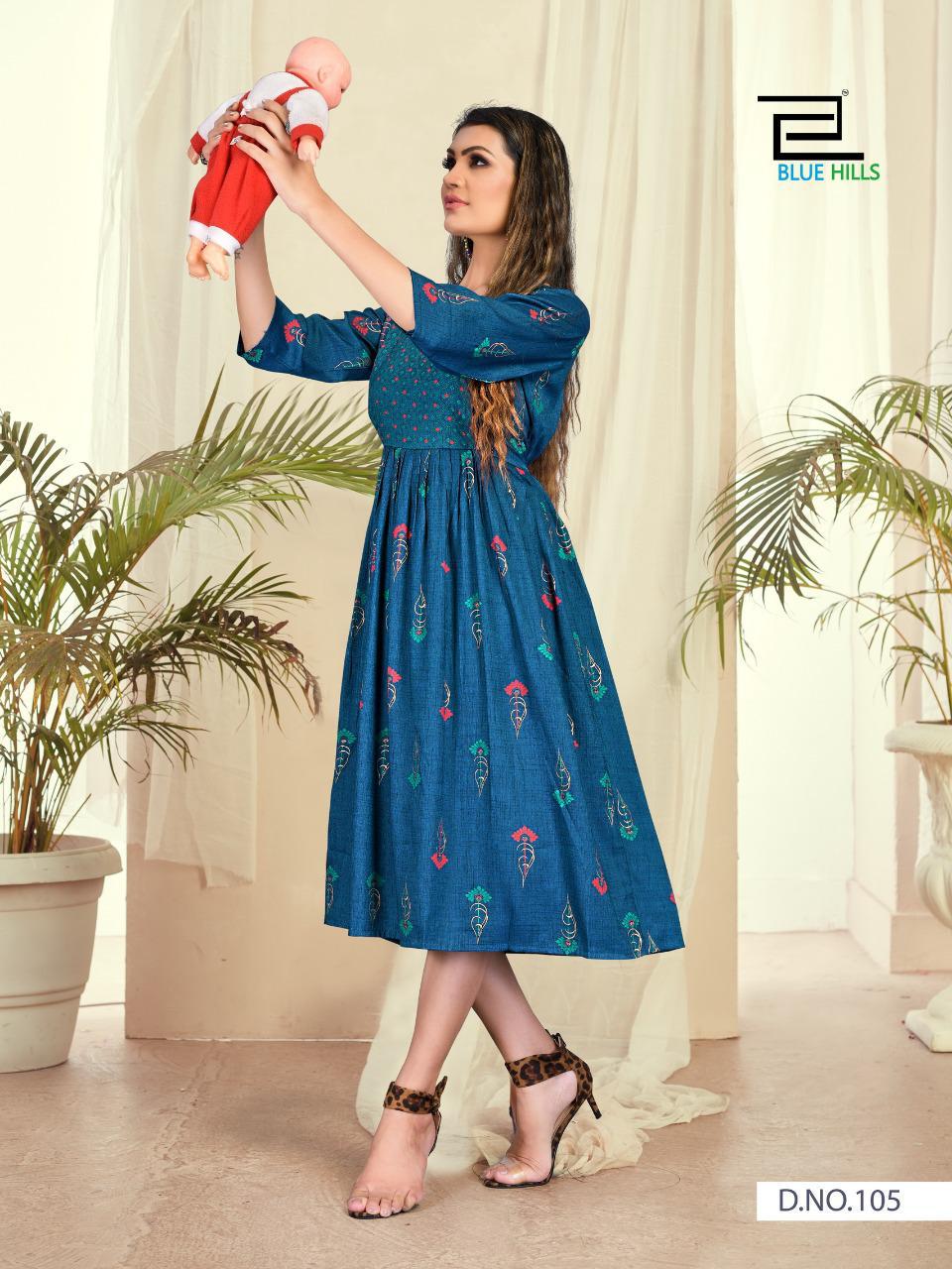 Blue Hills Good New 6 Designer Ethnic Wear Rayon Printed Long Kurtis Collection
