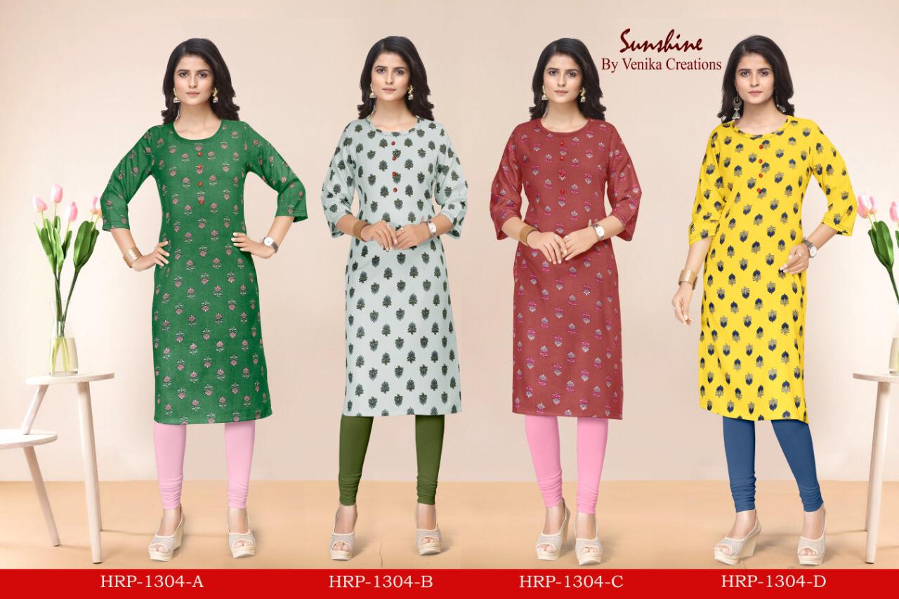 VENIKA SUNSHINE ALL HIT DESIGNS Fancy regular Wear Florican Print Premium Rayon Kurtis Collection 
