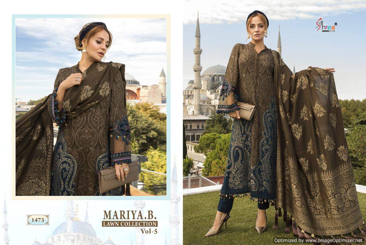 Shree Mariya B Lawn Collection Vol 5 Latest Pure Cotton Designer Print with Heavy Embroidery Work Pakistani Suits With Mal Mal Cotton Dupatta 