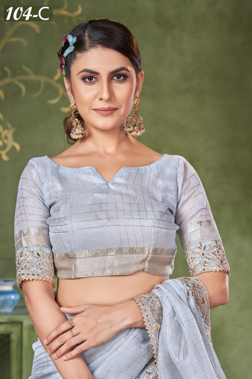 Sumitra 104 A To 104 E Banarasi Linen Checks Wholesale Saree Manufacturers