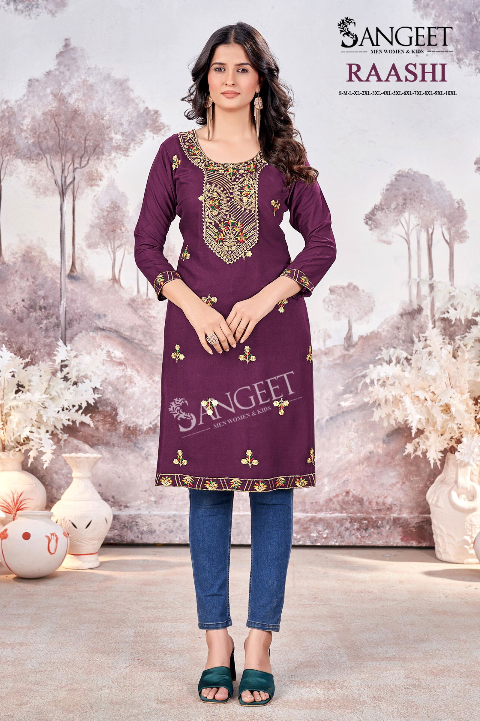 Raashi By Sangeet Rayon Embroidery Designer Kurti Exporters In India