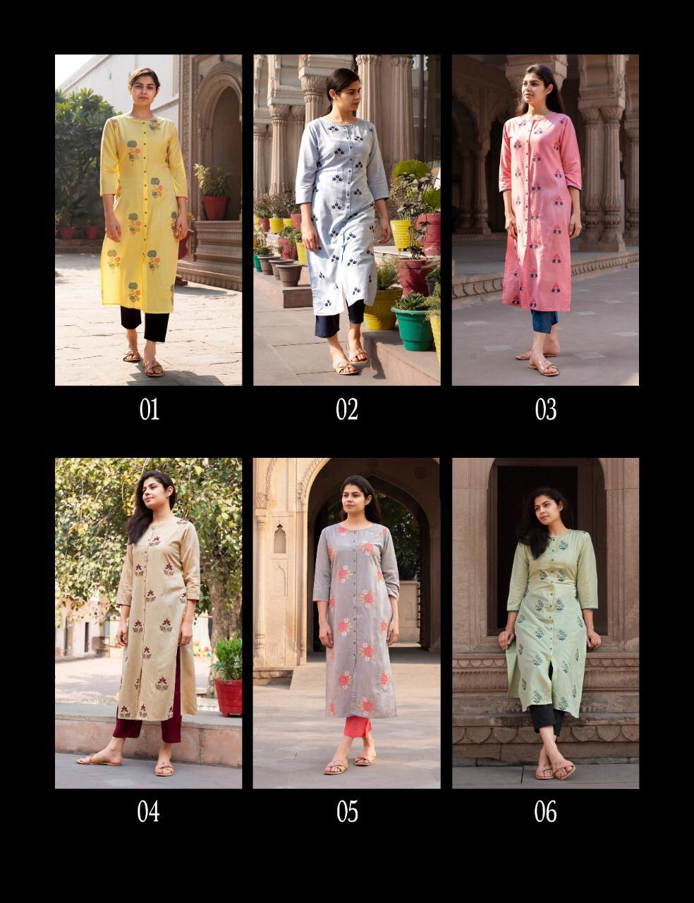 100MILES GLOSSY Jam Cotton Designer Embroidered Party Wear Kurtis Collectons