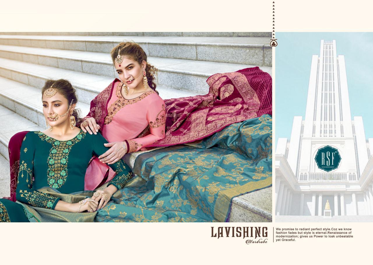 RSF Gazal Heavy Sharara Fancy Work Georgette Satin Dress and Jacquard Dupatta Premium Dress