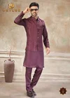 Maroon Color Outluk Wedding Vol 52 Satin Silk Mens Modi Jacket Kurta Pajama 5201