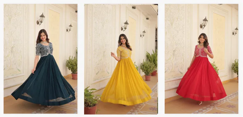 Jf 1593 95 Beautiful Designer Faux Blooming Gown Bulk Orders In India