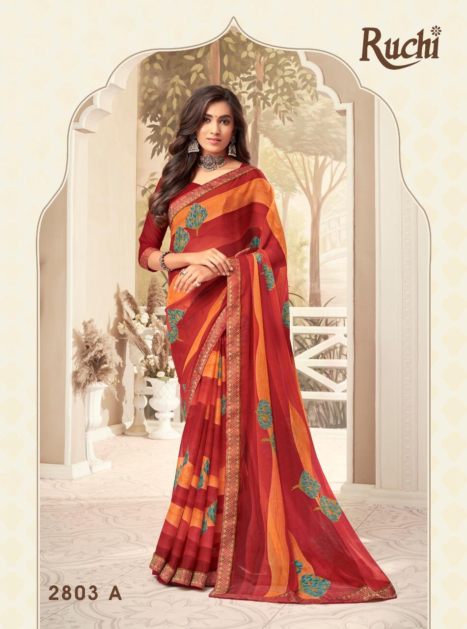 RUCHI BAHAAR Chiffon Satin Border Less Designer Daily Wear Printed Sarees Collections