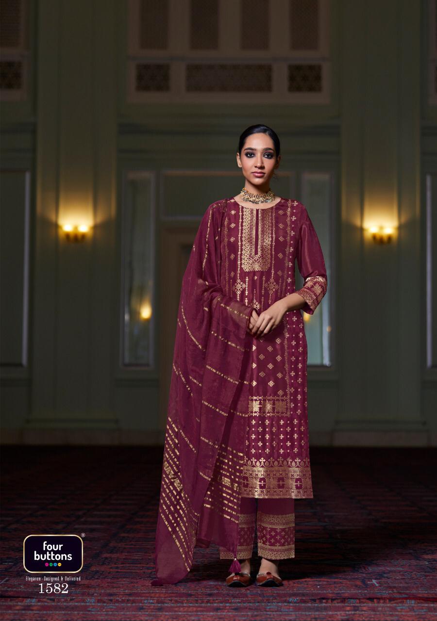 FOUR BUTTONS ROYALTY Latest Fancy Designer Jacquard Festive Wear Readymade Salwar Suit Collection
