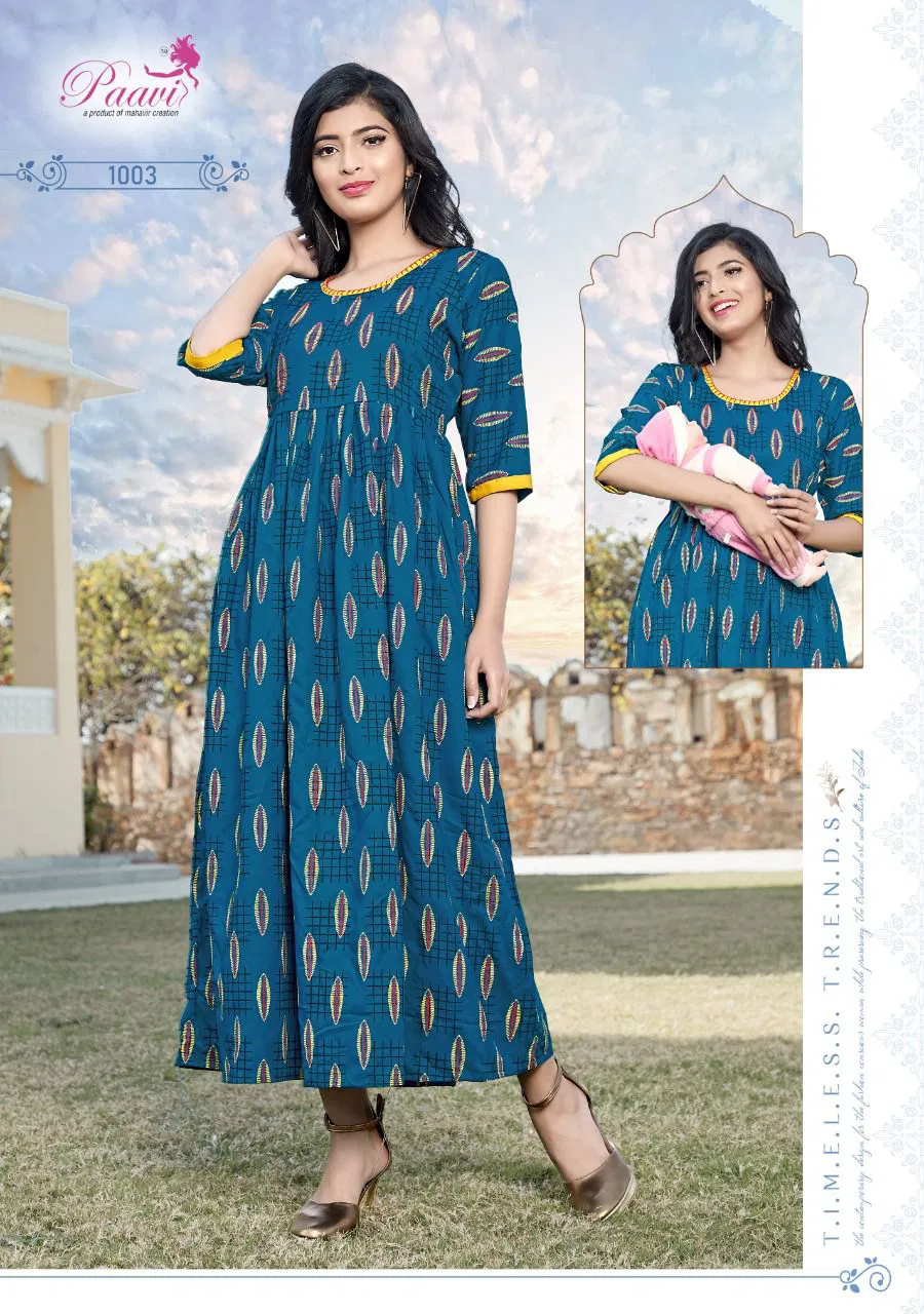 Paavi Kaarwan 4 Ethnic Wear Rayon Printed Anarkali Long Kurti Collection
